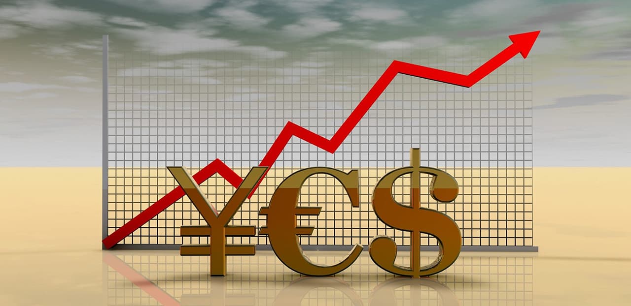 Graphic Yen, Euro and Dollar