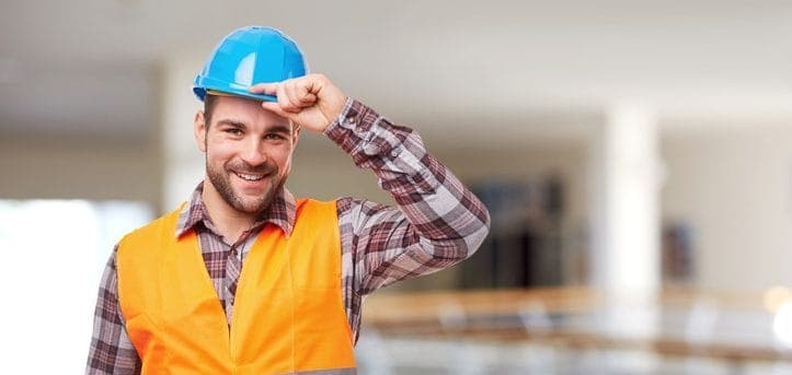 Image worker with safety helmet